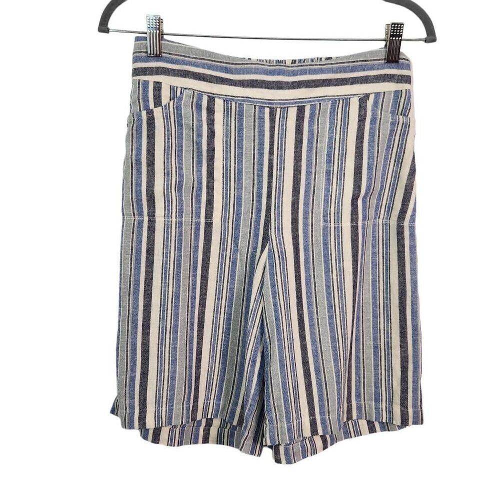 Isaac Mizrahi White and Blue Striped Linen Shorts Size 2 Linen Bermuda Shorts